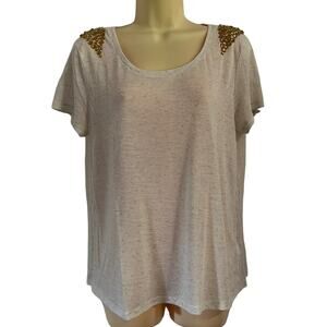 H&M Beige Oatmeal Fleck Knit Top wi Jewel Embellishments Woman Size Medium Y2K